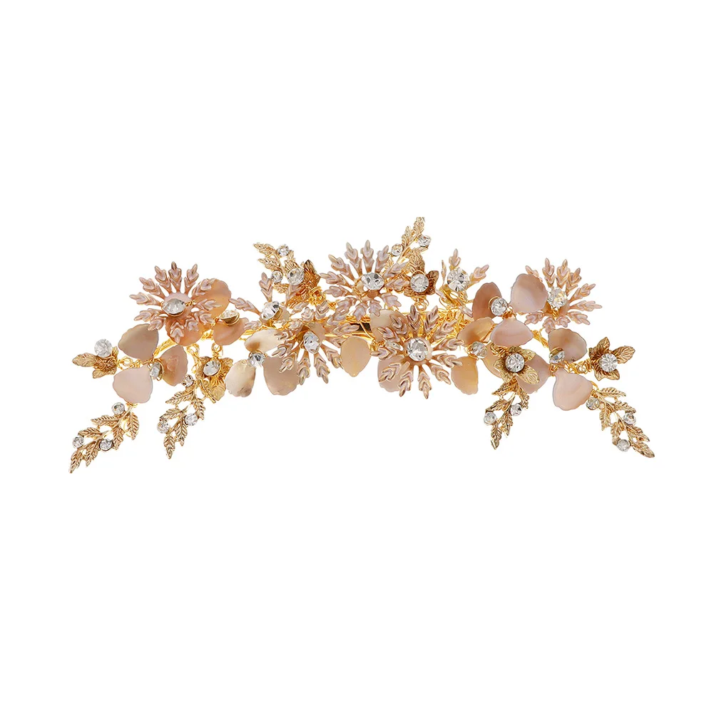 Delicate Gold Flowers With Sparkling Rhinestones Bridal Hair Clip Elegant Vine Hairpiece Floral Headpiece For Wedding Bridesmaid