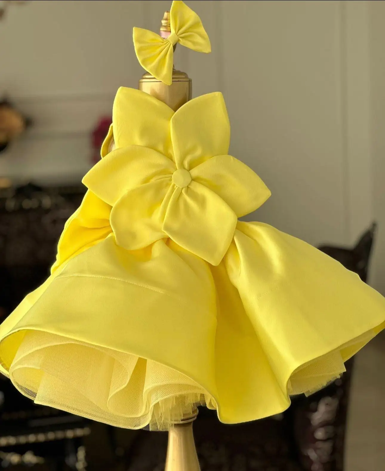 Yellow Floral Girl's Birthday Party Gowns Elegant Bow Flower Girl Dresses for Wedding Customized Kids First Communion Dress