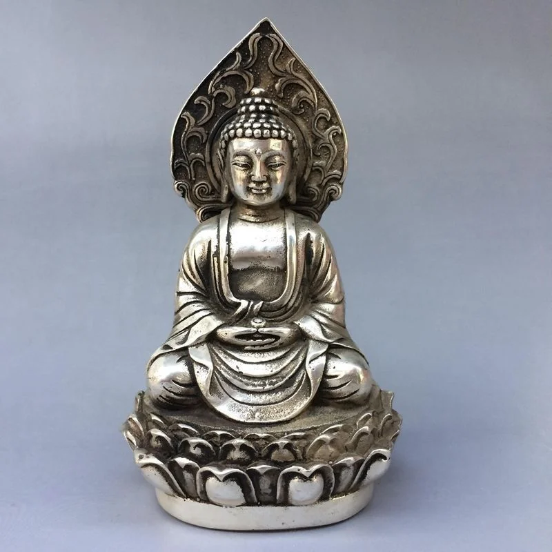 

Exquisite China Old Plating TIBET Silver Handwork Carved KWAN-YIN Buddha Statue