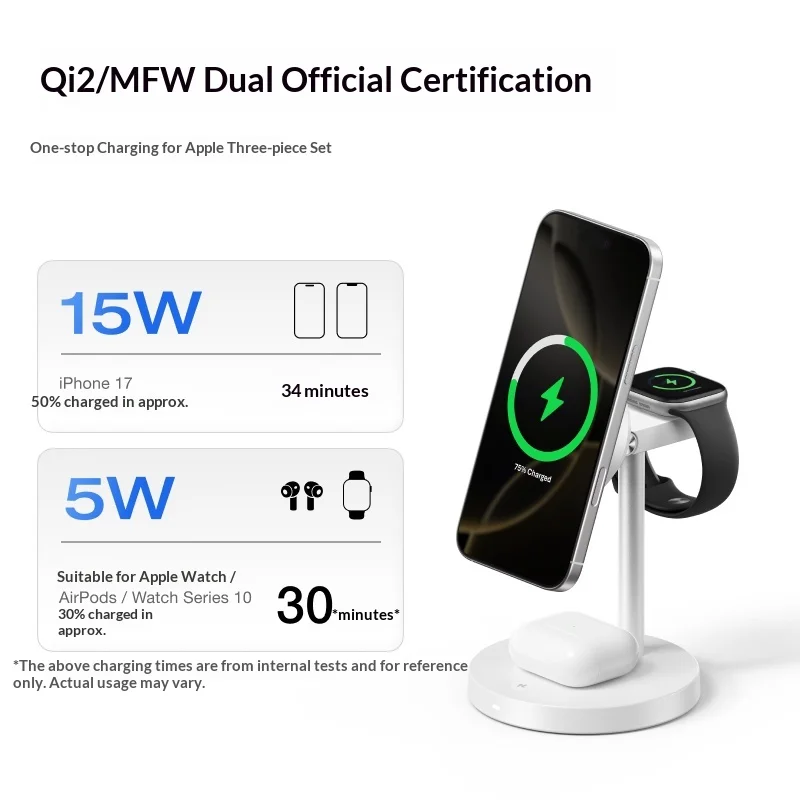 Ecoflow Rapid Mag 3 In 1 Wireless Charger Stand Qi2 15W Fast Charging Station Compatible For Iphone 17 Pro Max Apple Watch