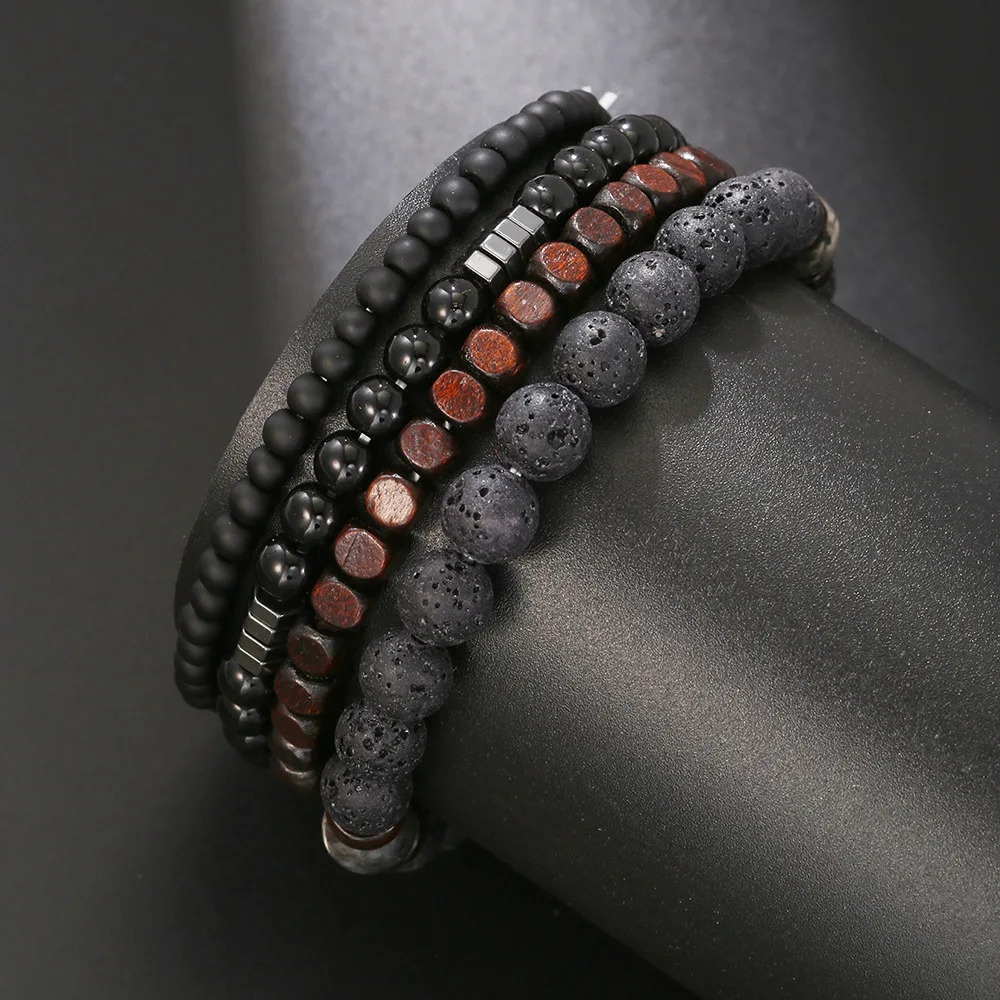 Fashion Volcanic Stone Men's Bracelet Set Combination Hip-Hop Net Red Wind Elastic Bracelet Bracelet