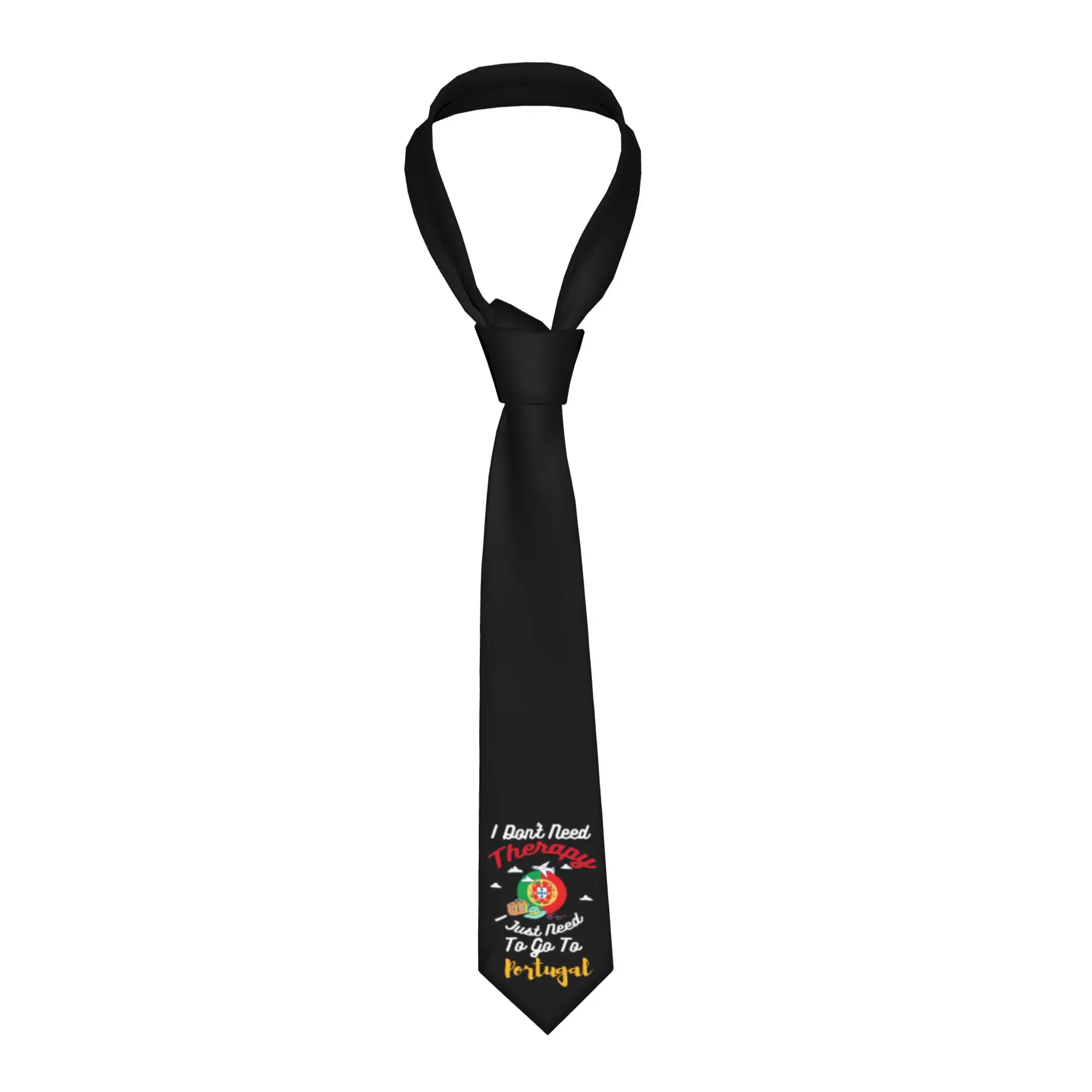Fashion I Don't Need Therapy I Just Need To Go To Portugal Neck Ties for Office Men Portuguese Republic Patriotic Necktie