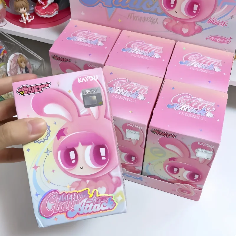 

Kayou The Powerpuff Girls Flocked Blind Box Figures Face Changing Collectible Dolls Keychain Pendants Cute Kids Birthday Gifts