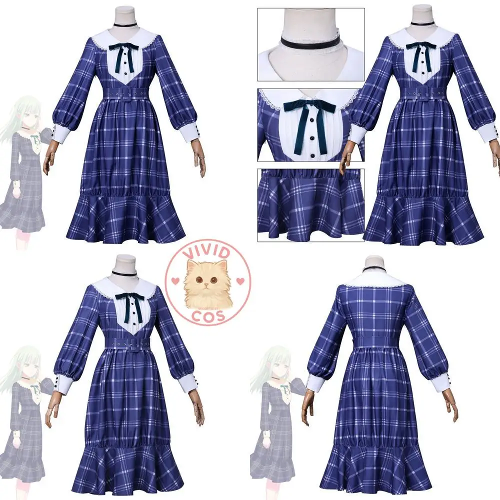 

BanG Dream AveMujica Mortis Cosplay Costume Anime Wakaba Mutsumi Cute Blue Plaid Dress Role Play Women Wig Comic Con Halloween