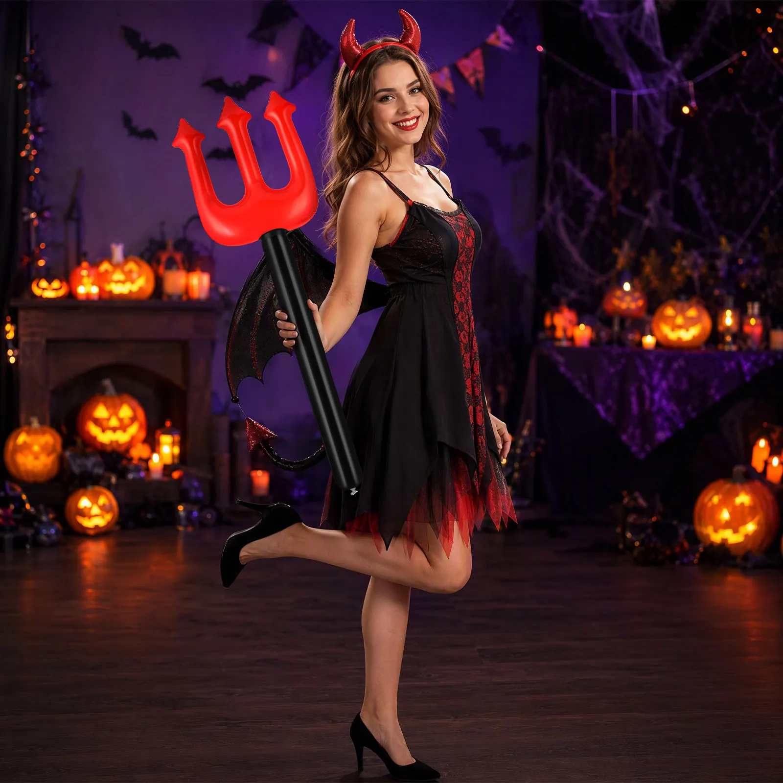 1pcs Plastic Balloon Devil Fork Red Pvc Durable Halloween Party Favor Cosplay Accessory Long Fun Party Decoration