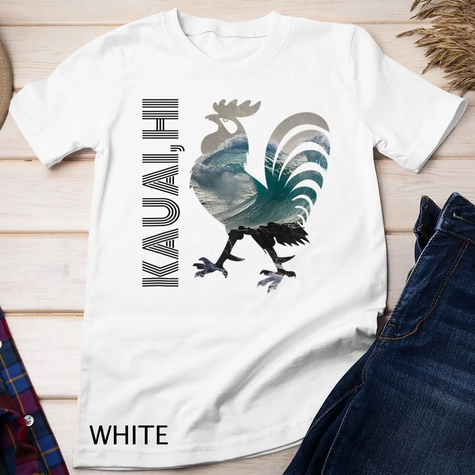 

Kauai Chicken Rooster Hawaii Surf Wave Design Бейсбольная футболка реглан