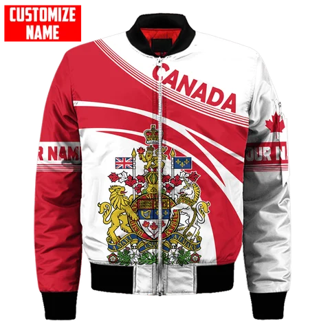 PLstar Cosmos Anpassat namn Kanadas flagga Vapensköld 3D-tryckt herrbomberjackor Vinter Unisex Casual Dragkedjajacka FXU05 10 best sales jacka Kanada - №2