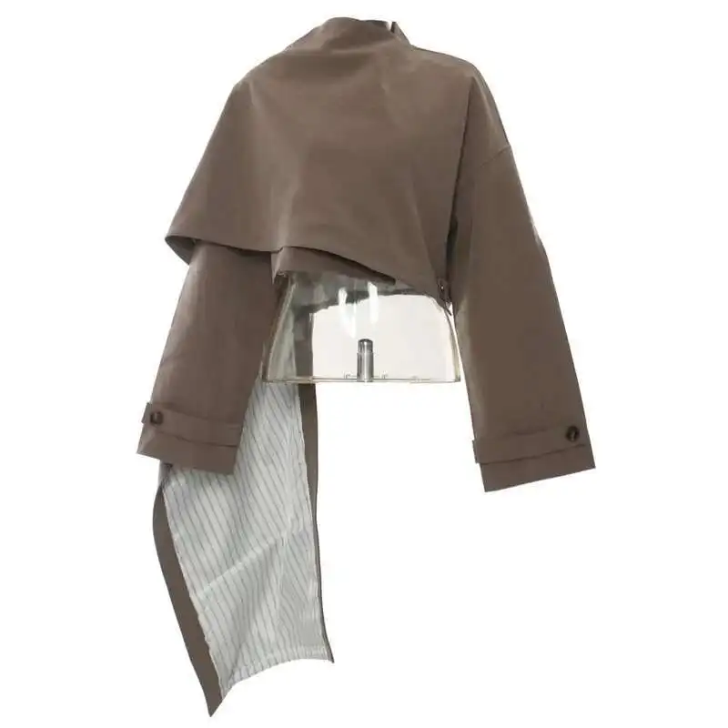 HKSH Women Cape Coat Trendy Punk Stylish Y2K Patchwork Personalized Irregular Cut Fashion Elegant Long Sleeve Short Cloak HK3171