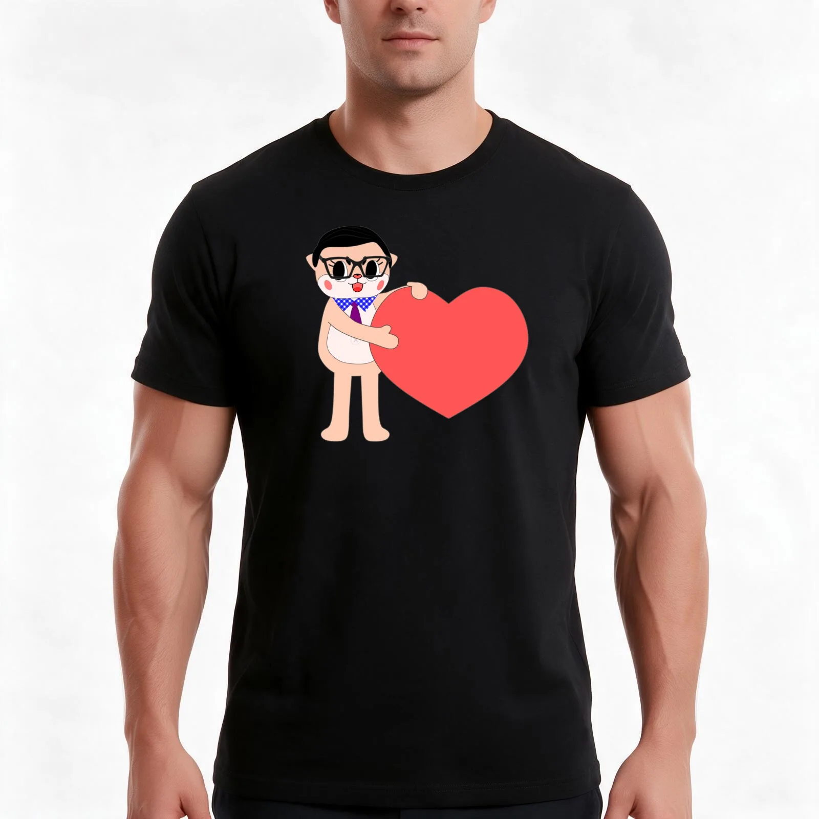 Chiijohn Heart T-Shirt, Summer Casual Cotton Tee, Oversized Streetwear Tops, Vintage Graphic Print, Loose Fit Short Sleeve