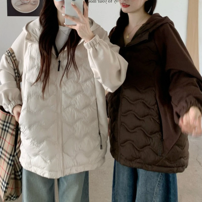 Cotton 25 New Hooded Padded Clothes Women's Padded Jackets Sleeves Splicing Light and Thin Jackets