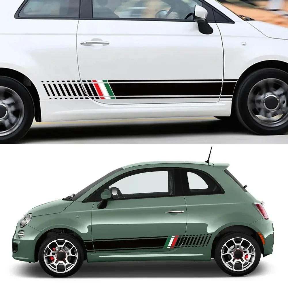 2Pcs Car Both Door Side Stickers Auto Body Decor Cover Graphics Stripes Vinyl Film Decals Accessories For Fiat 500 Abarth 595 view 4