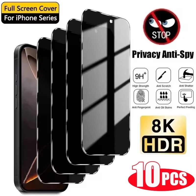 

10PCS Privacy Screen Protector For iPhone 17 16 15 14 13 11 12 Pro Max Mini 16e Air SE 7 8 Plus XR XS X Anti Spy Tempered Glass