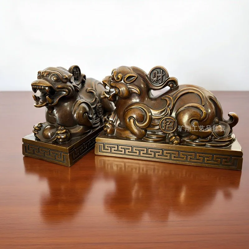 Antique bronze figurines of the Pixiu, a mythical creature believed to bring good luck, suitable for display in living rooms, sh