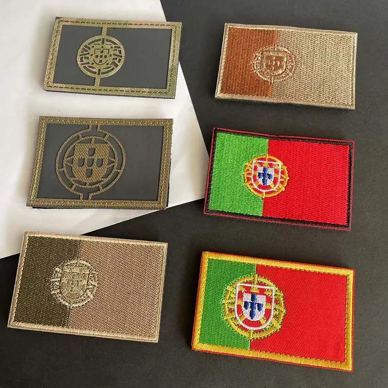 Portugal Flag Fabric Badges Embroidered Patches with Hook and Loop,IR Reflective Military Stickers Tactical Applique on Backpack