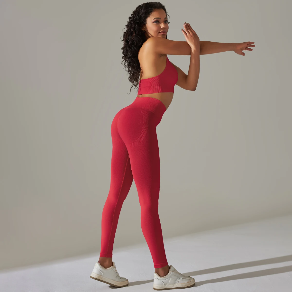 

Solid Color High Strength Workout Sports Fitness Clothing Yoga Set Sexy Neck Bra Peach Butt Yoga Pants Set Summer Gym Yoge Set