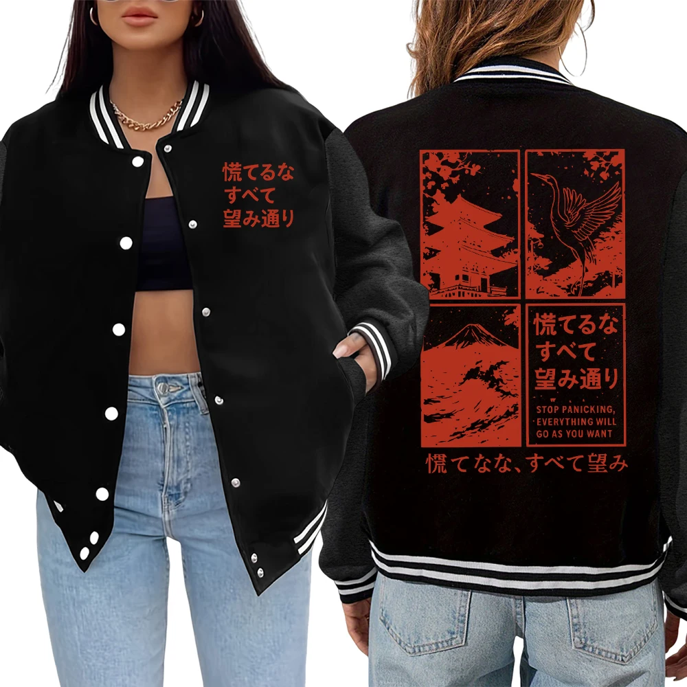 

Japanese Harajuku Style Print Jackets Woman Hip Hop Street Jacket Casual Fashion Warm Veste All-Match Loose Baseball Jersey