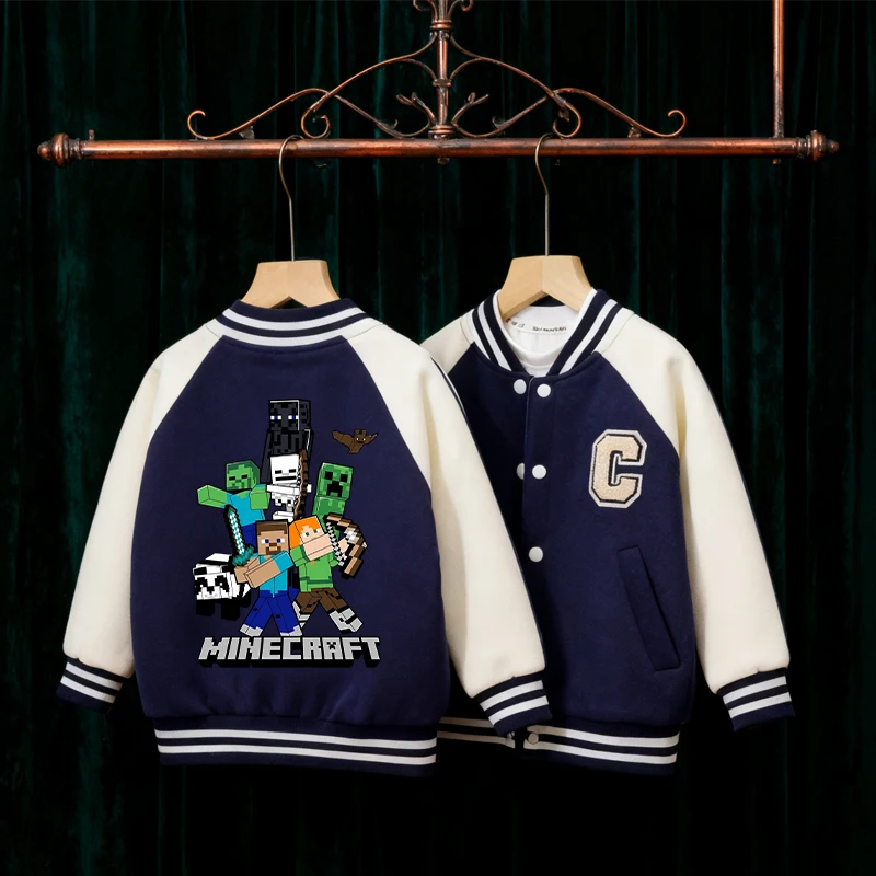 بكسل لعبة موضوع الأطفال السترات Minecrafted البيسبول معاطف المطرزة خطابات سترة ربيع الخريف الأولاد ملابس خارجية