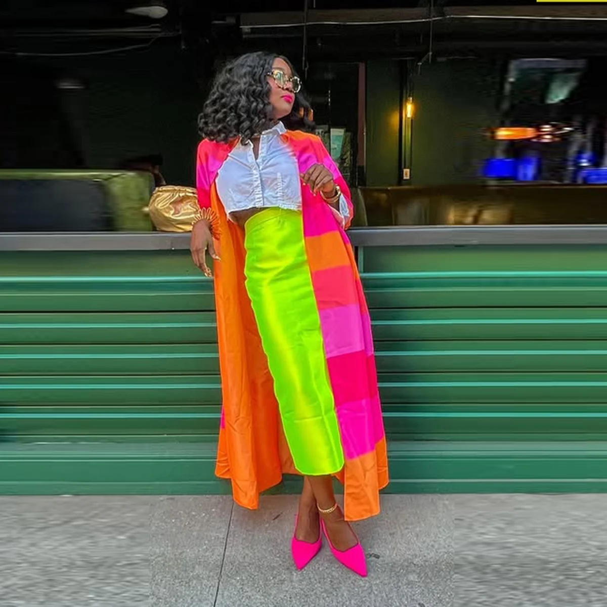 

Fluorescent Green Satin Long Skirt Women Mid-Calf Pencil Skirts To Party Lady Formal Wear Custom Color And Size Skirt