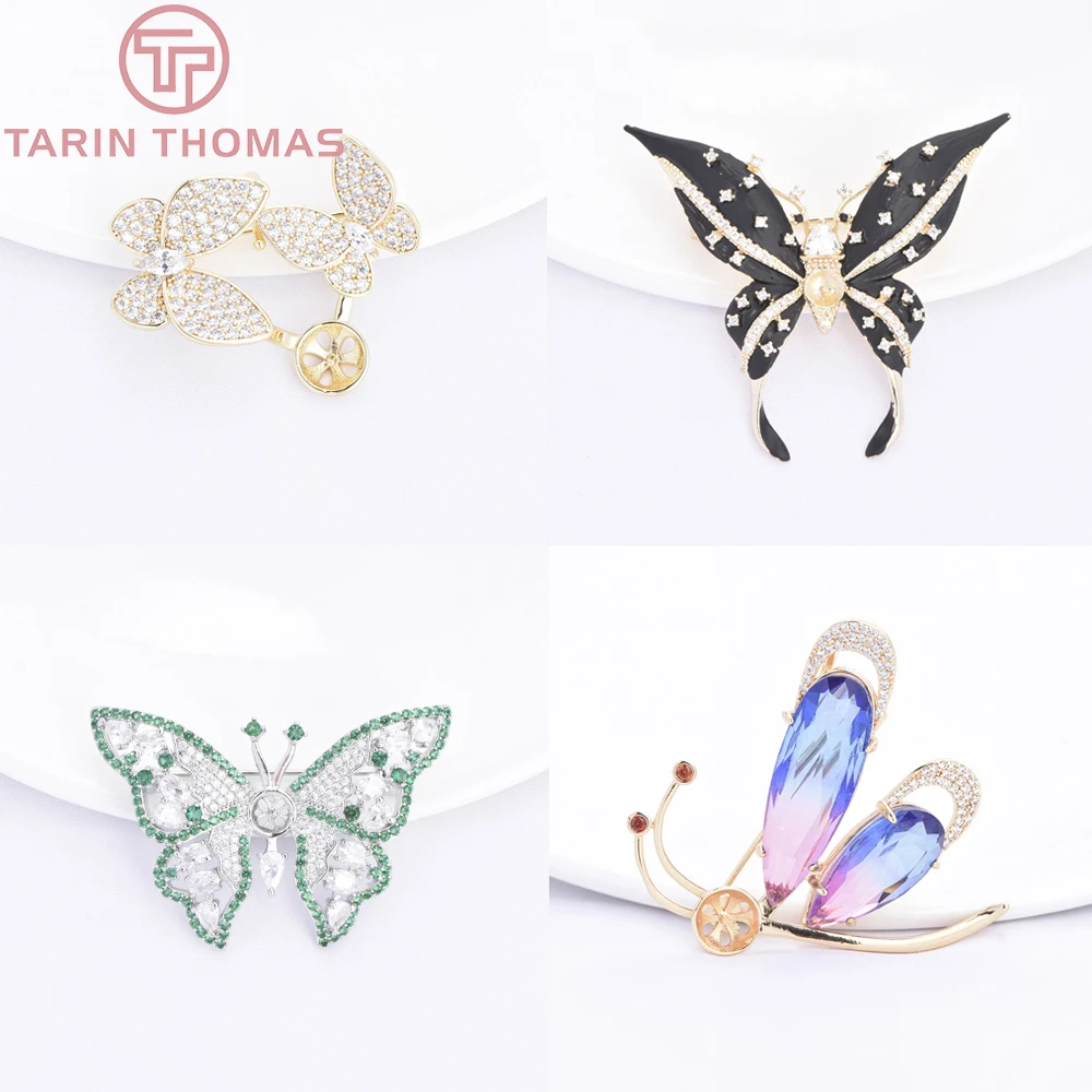 

(10380)1Piece 24K Gold Color Brass with Zircon Butterfly Shaped Pearl Studded Brooch High Quality DIY Jewelry Making Accessories