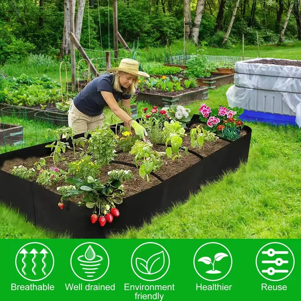 4/8 Grids Garden Raised Planting Bed Fabric Raised Garden Bed Square Felt Garden Flower Grow Bag Vegetable Planter Pots