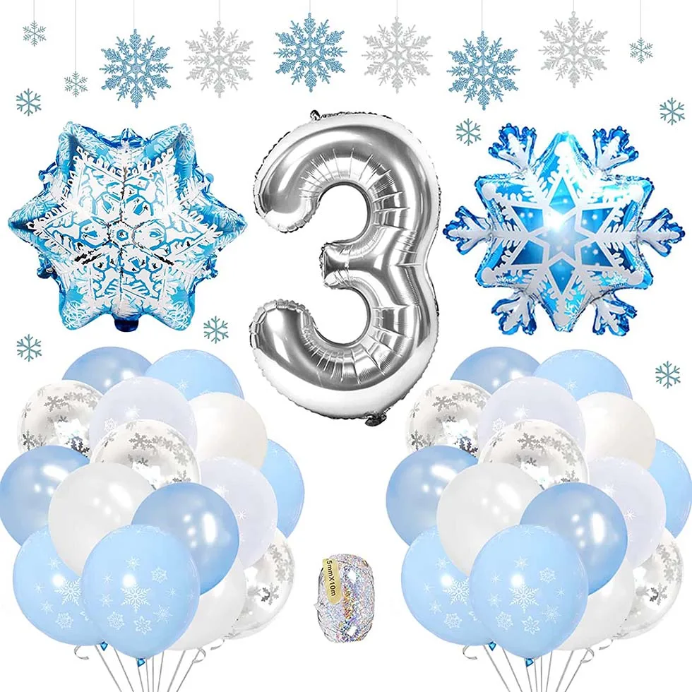 1-9 Year Girl Birthday Balloon Ice and Snow Themed Birthday Party Decorations for Kids Baby Shower New Year Christmas Decoration