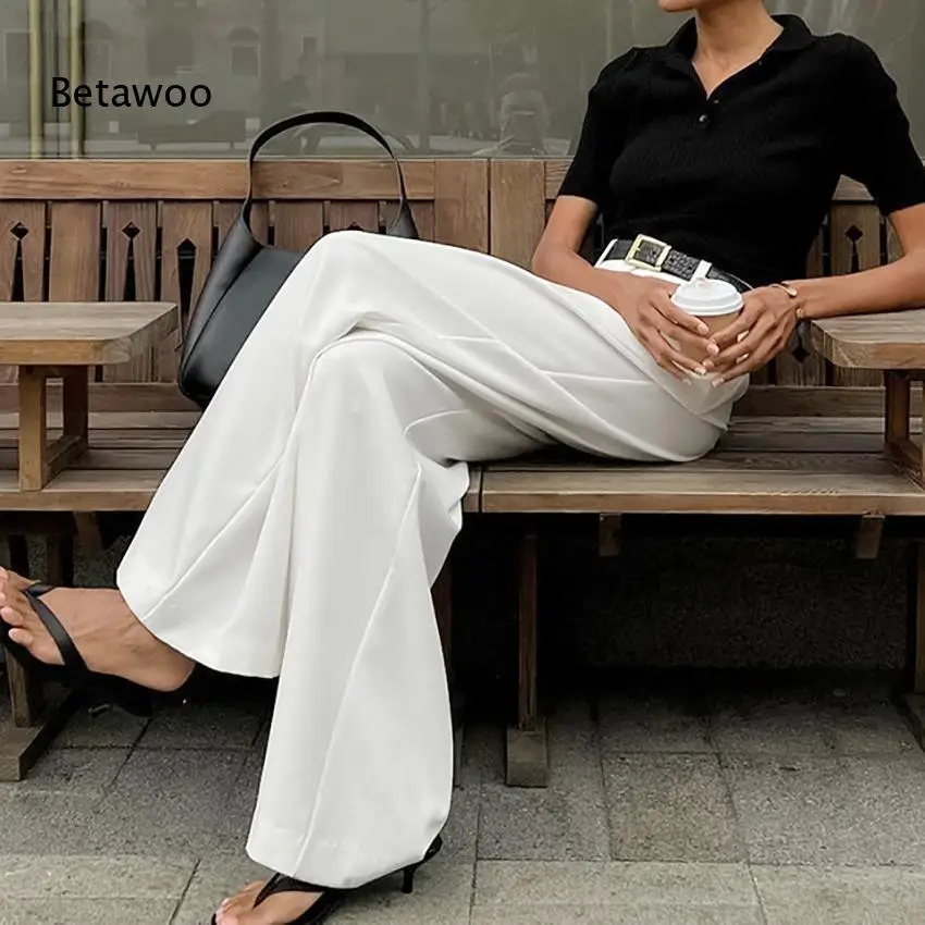 Women High Waist Wide Leg Pants, Solid Color Elegant Flowy Dress Trousers