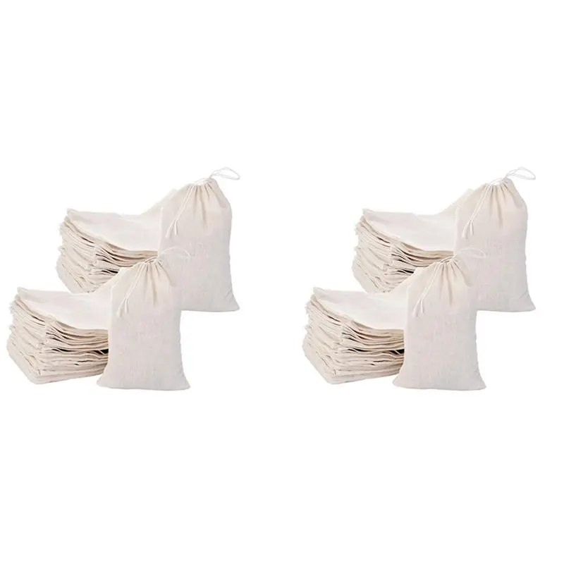 ABRT-100 Pack Cotton Muslin Bags Multipurpose Drawstring Bags For Tea Jewelry Wedding Party Favors Storage (4 X 6 Inches)