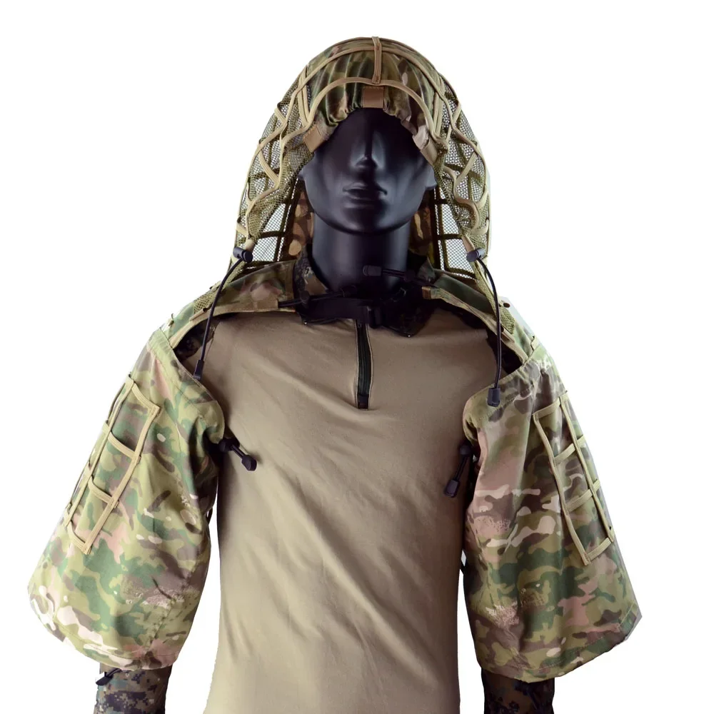 Tactical Ghillie Suit Multicam Airsoft Shooting Camouflage Sniper Ghillie Suit Coat Hunting Woodland Ripstop Fabric Coat Suit