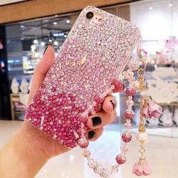 For iPhone 13 14 15 16 17 Pro Plus Max Samsung Galaxy S25 S26 S22 S23 S24 Ultra Luxury Diamond Pearl Wrist Phone Case Cover
