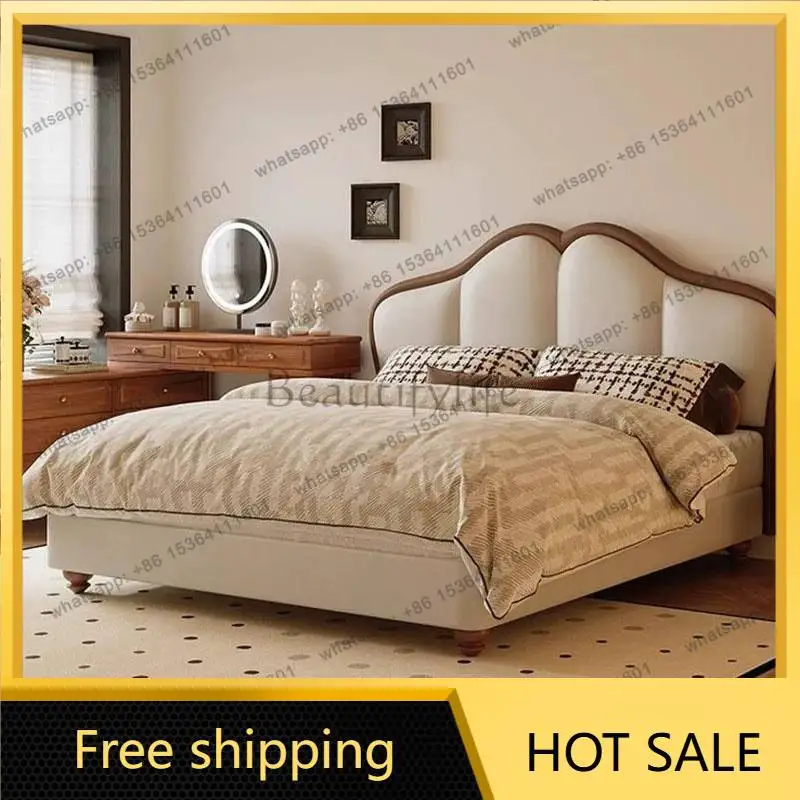 LJY Designs Elegant Double Bed 180X200 Nordic Brown Italian Lounge Double Bed Modern Style Wooden Letto Matrimoniale Furniture H