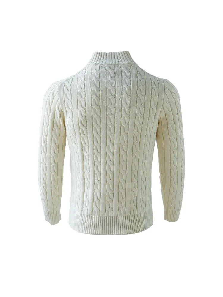 Vintage Pattern Mens Business Work Sweater Top Casual Stand Collar Zipper Knitted Pullover Jumpers Unisex Autumn Winter Knitwear