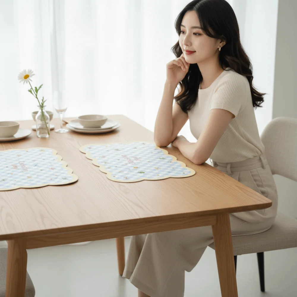 Table Cushion Gingham Desk Mat Cute Large Table Blotter Thick Washable Mouse Pad Office