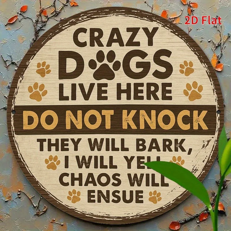 2D flat printing, retro circular sign - Crazy Dog House, suitable for indoor and outdoor use, practical home decoration