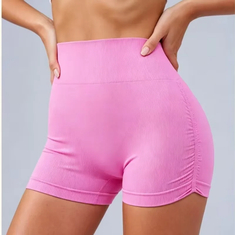 Sommerliche High-Waist-Yoga-Shorts für Damen, 3 Zoll, Po-Lifting, nahtlos, schmal geschnitten, rollt nicht herunter, Pilates-Fitness-Workout-Shorts – Detail 2