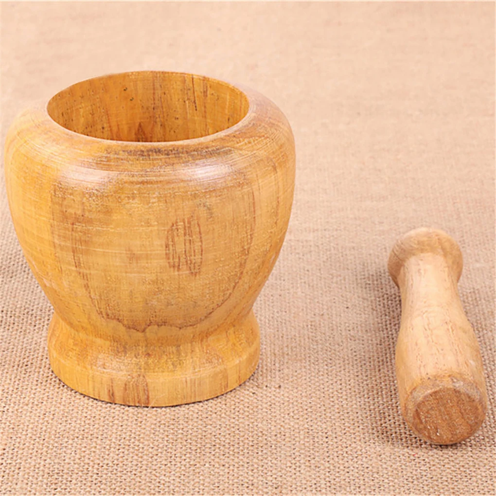 Wood Mortar Pestle Set Washable Spice Pepper Crusher Portable Herbs Grinder Smooth Surface Garlic Mixing Bowl Kitchen Tool