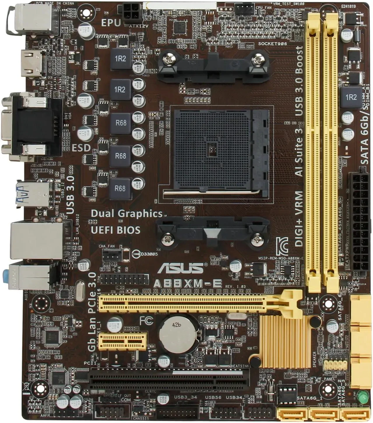 Placa base ASUS A88XM-E, zócalo FM2/FM2 A88X, ram DDR3, 64GB, compatible con CPU A10-6700, A4-5300B, A10-7800, A8-5500, A8-8650, X4 Micro ATX