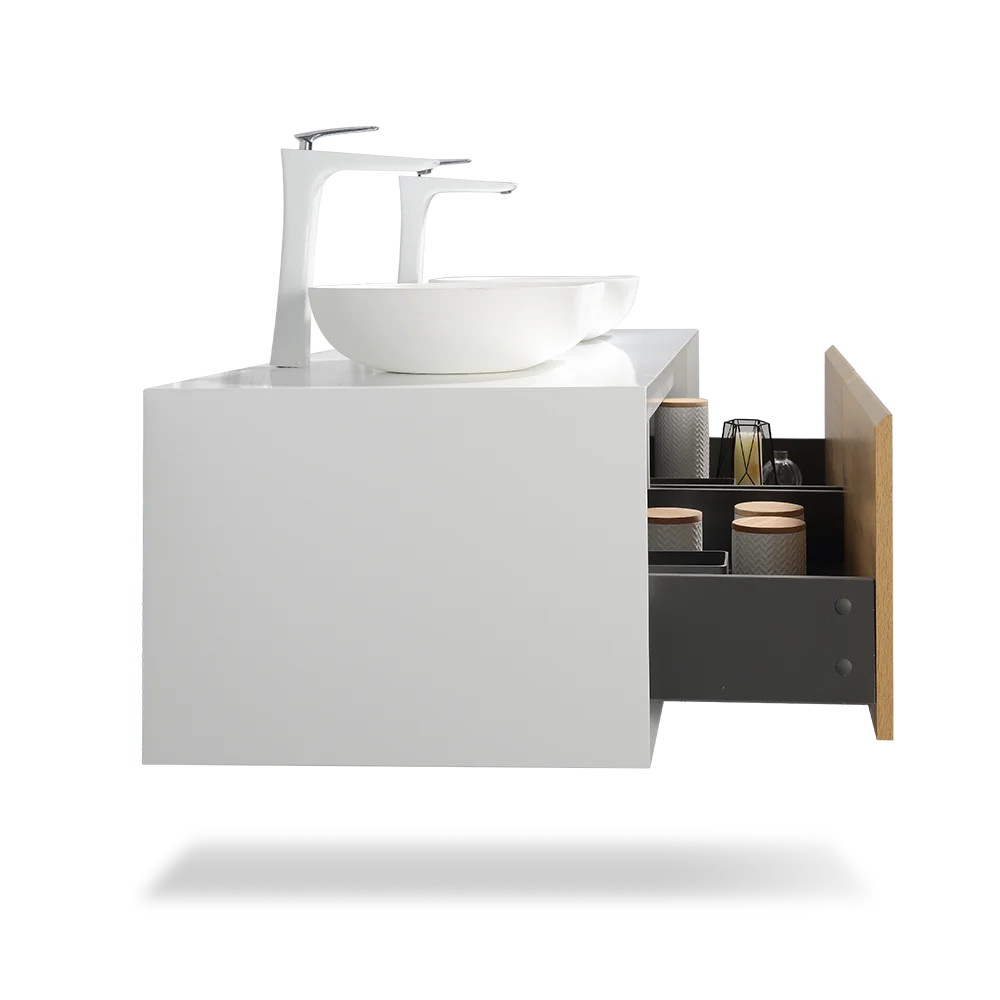 Luxury 63in Double Basin Wall Hung Cabinet with Patented U Drawer System and MDF Lacquer Top for Bathroom Projects