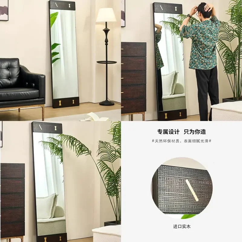 For British Retro Home Full Body Floor Mirror Antique Wood Fitting Full Length Mirror for Bedroom Living Room Decor Surprise