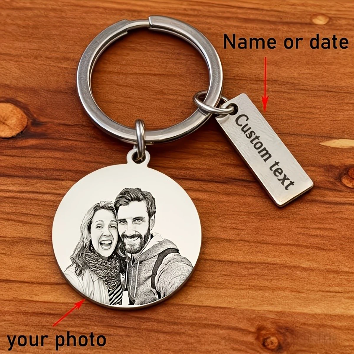 Unique Custom Stainless Steel Keychain, Personalized Photo & Engraved Text, Double-Sided Custom Key Ring