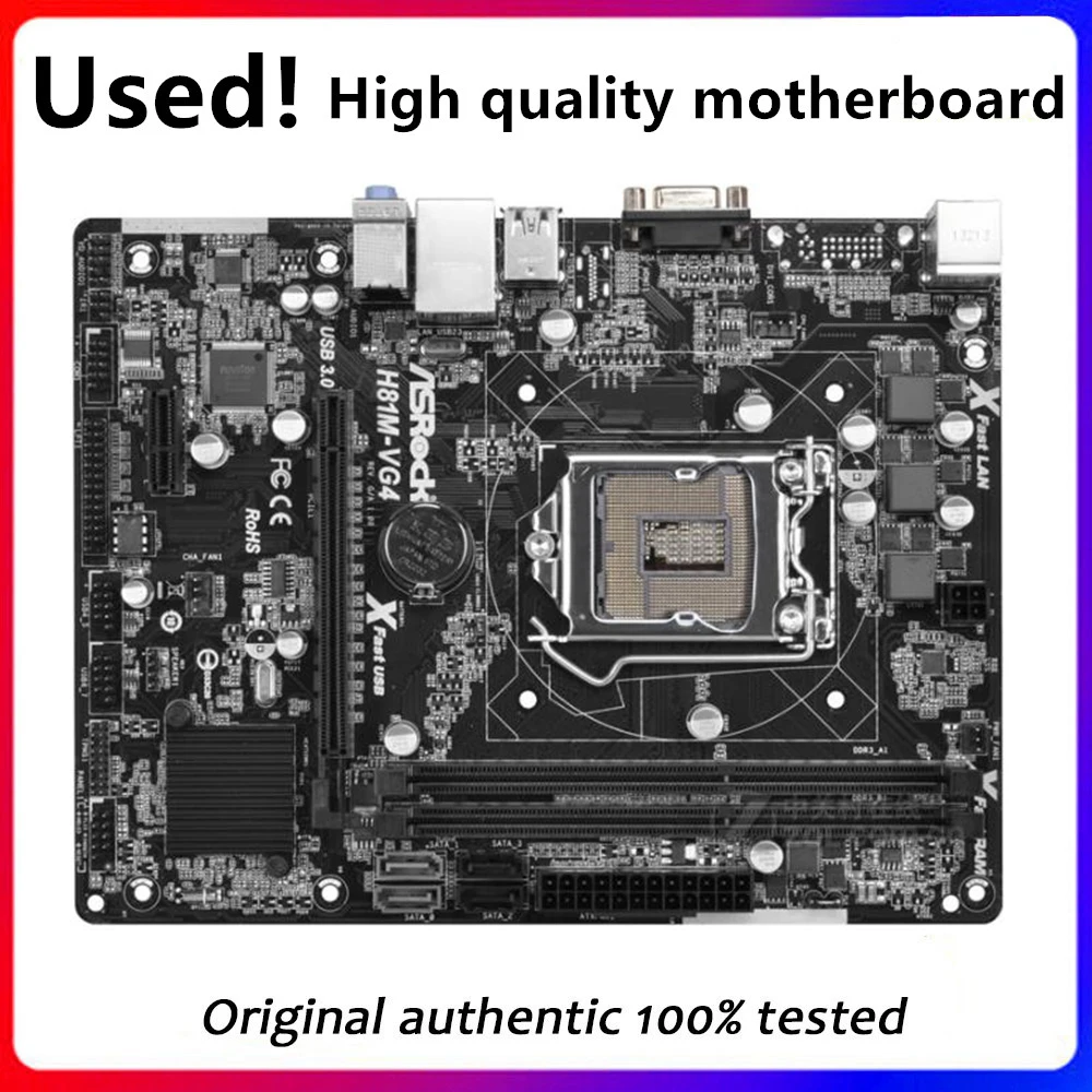 

For ASRock H81M-VG4 Desktop Motherboard H81 LGA 1150 LGA1150 For Core i7 i5 i3 DDR3 SATA3 USB3.0 Original Used