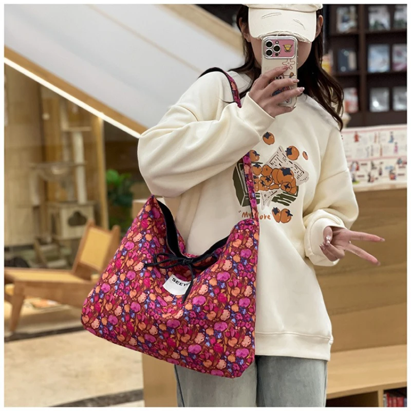 

Floral Print Shoulder Bag Women Fashion Crossbody Open Pocket Tote Large Capacity Versatile Handbag