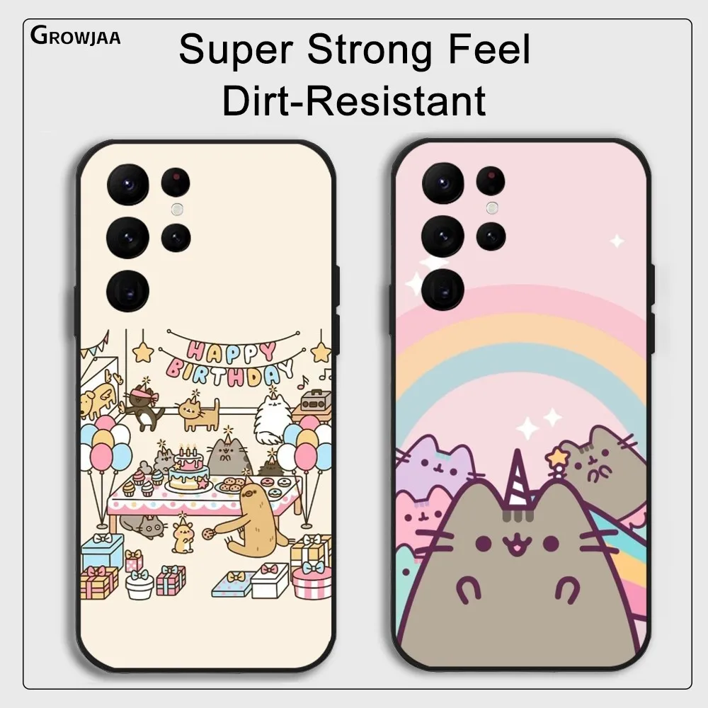 P-Pusheens Cute Cat Phone Case For Samsung Galaxy S25 S24 S22 S23 Ultra S21 S20 Plus 5G Protective Silicone Funda