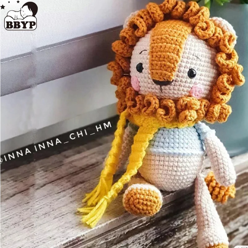 Image of Amigurumi Elefant Löwe Puppe Baby Stofftier Puppe Kawaii handgemachte gestrickte Plüsch Löwe Spielzeug Neugeborene begleiten Puppe Raum Dekor