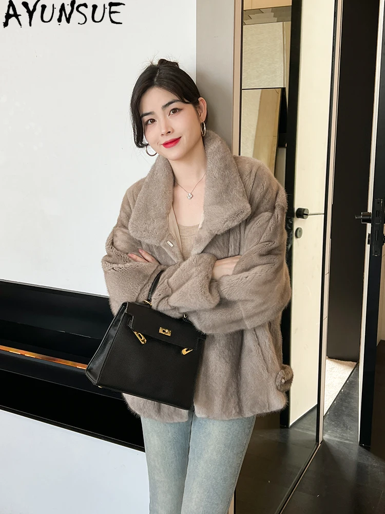 AYUNSUE Natural Velvet Mink Fur Jacket Woman Luxury Whole Mink Jacket for Woman Clothes Short Mink Fur Jacket Кофта С Мехом