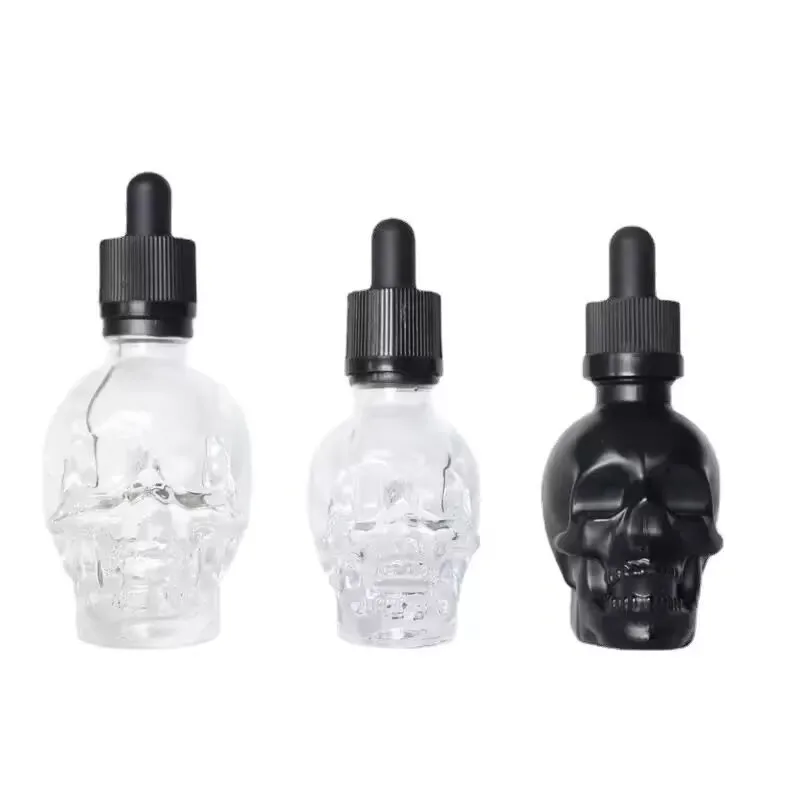 

1pcs 30ml Skull Bottle Bitter Bottle E Liquid Frosted Black Skull Shape Glass Dropper Bottle With Child Proof