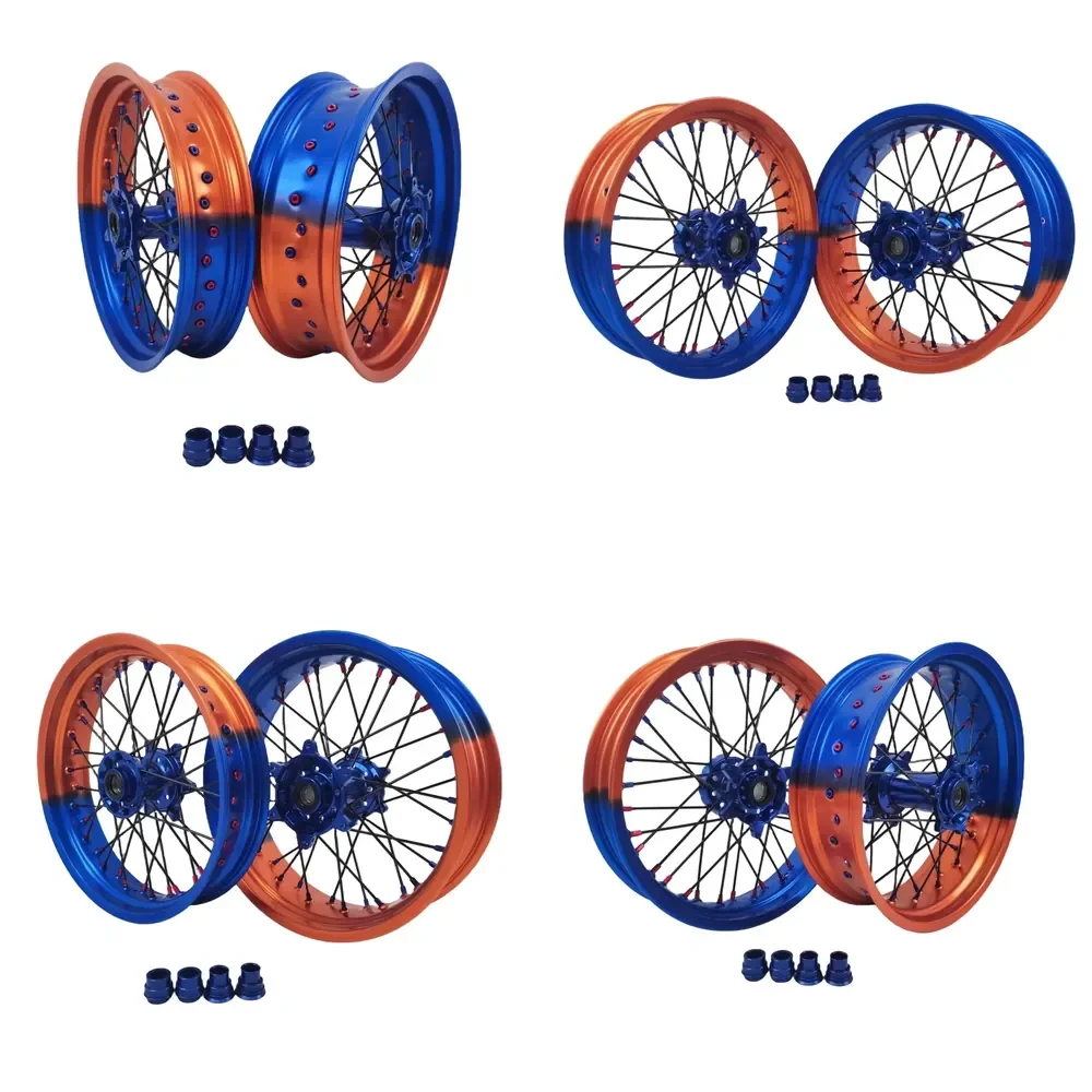 【2026 New Design】 High Quality 17 12inch Supermoto Wheels Rims Set Orange and Blue Fit EXC SXF EXC SXF