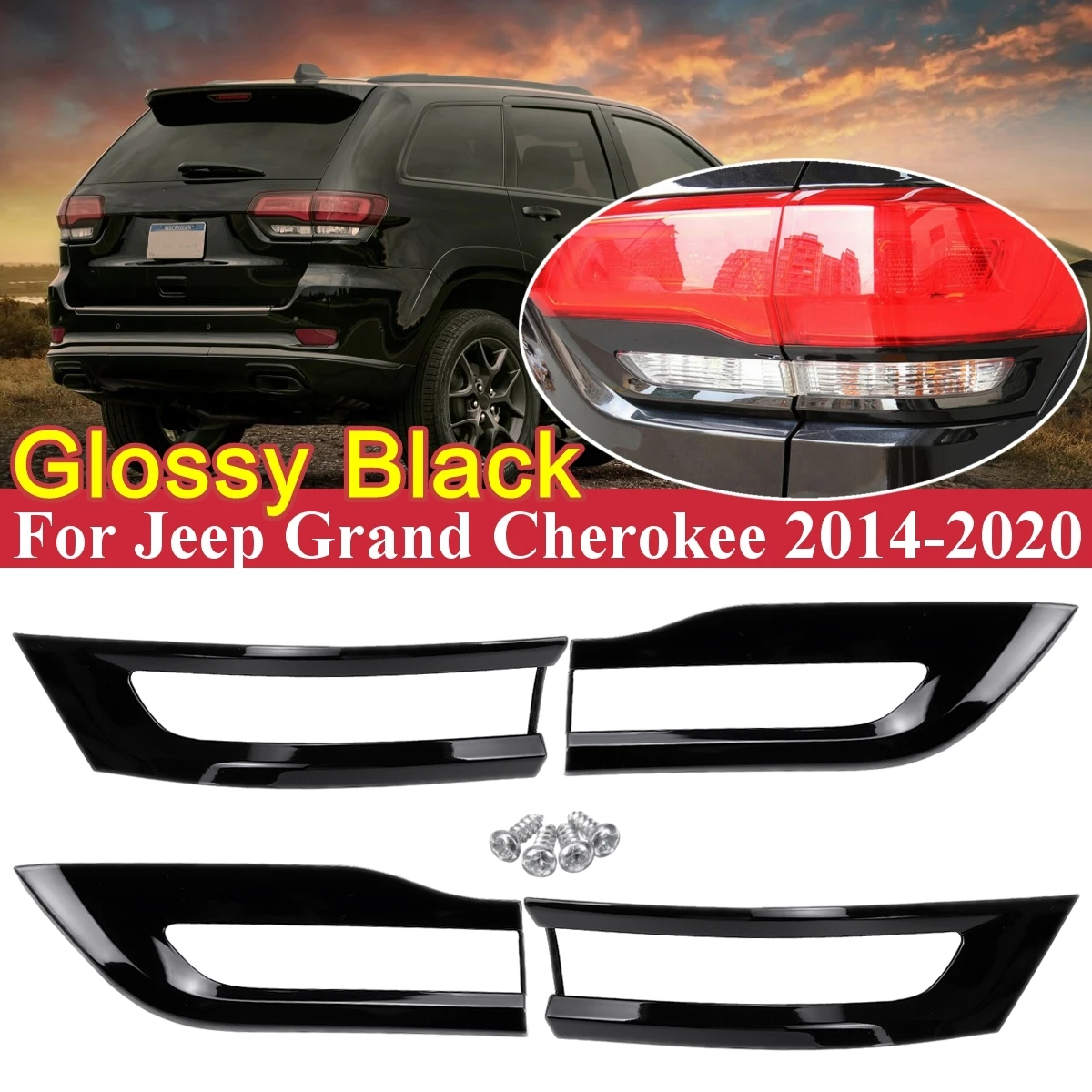 

For Jeep Grand Cherokee 2014 2015 2016 2017 2018 2019 2020 Gloss Black Tail Light Trim Bezel Kit