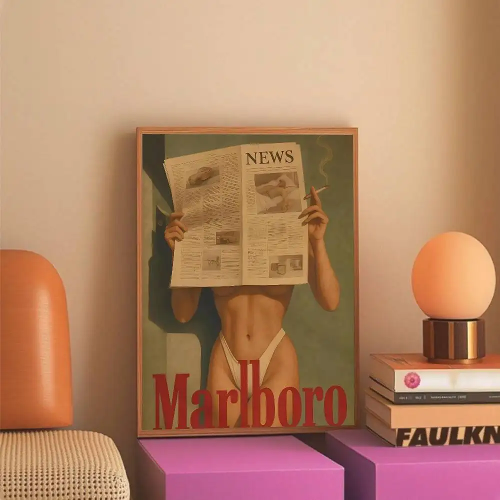 خمر السجائر الغربية MarlboroS نموذج بيكيني المشارك ذاتية اللصق ورق مقاوم للماء ملصق مقهى بار غرفة جدار ديكور