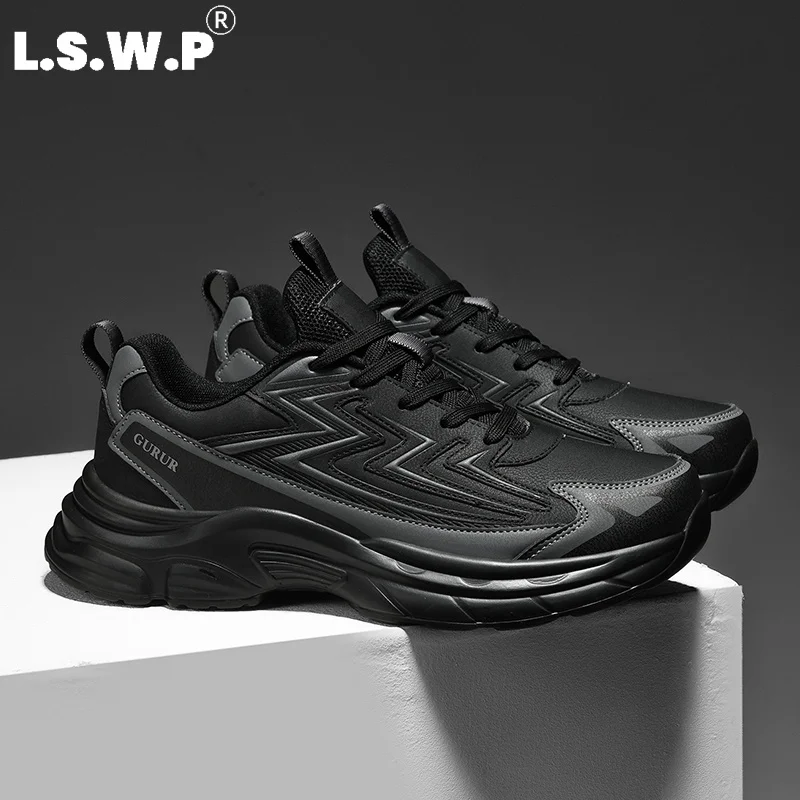 Zapatillas de running para hombre, zapatillas deportivas de estilo retro, zapatillas de cuero con diseño de bloques de color, suela gruesa, que aumentan la altura, con amortiguación, antideslizantes, resistentes al desgaste, zapatillas de running informales, ideales para ir al trabajo, caminar, viajar, hacer ejercicio, zapatillas de hombre versátiles y de moda.