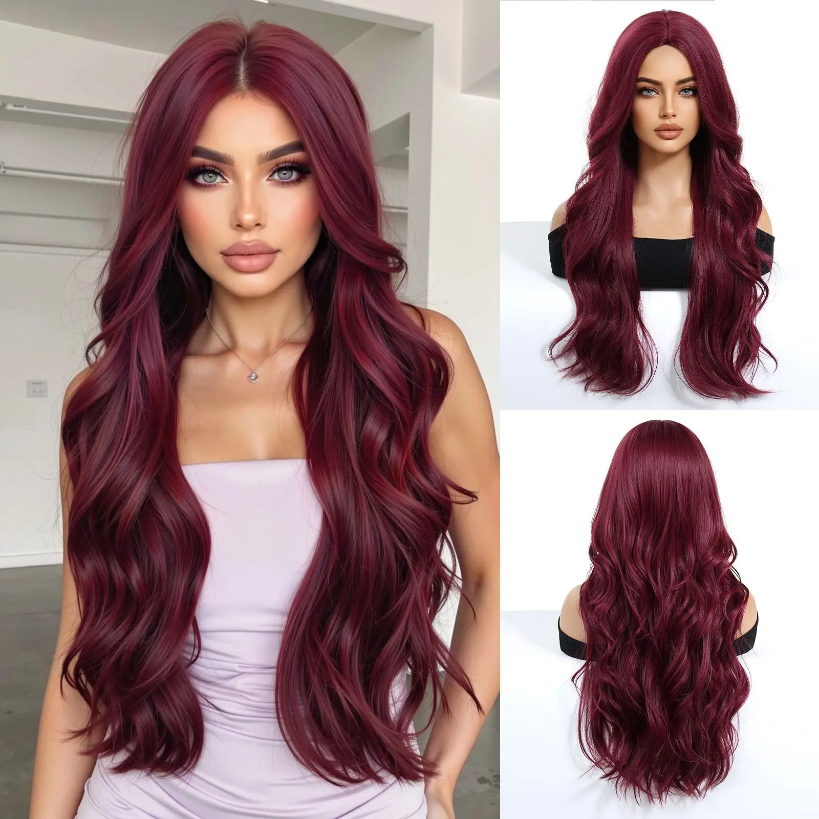 Long Wavy Medium Part Copper Red Brown Wig